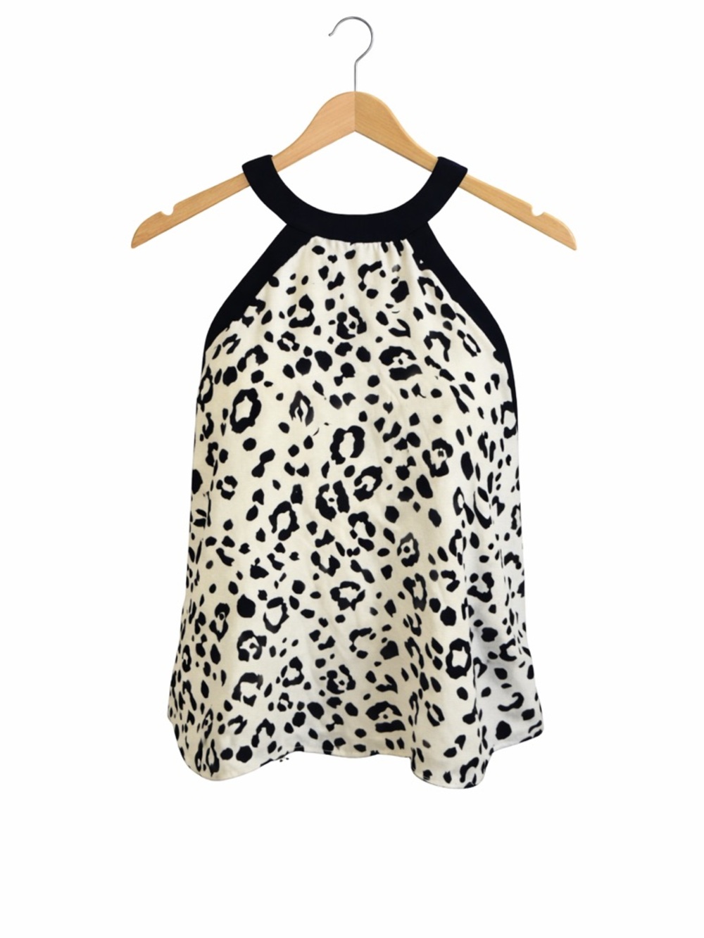 Pants Store Leopard Print Halter Top Size Large Black & Cream Chic Blouse